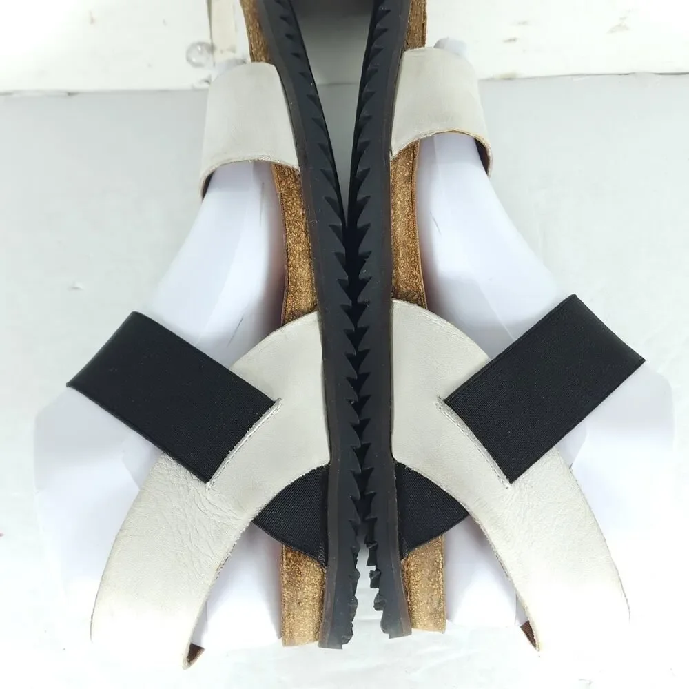 Miz Mooz Women's Astrid EU38 US7,5 Leather Ivory Elastic Strap Slip On Sandals